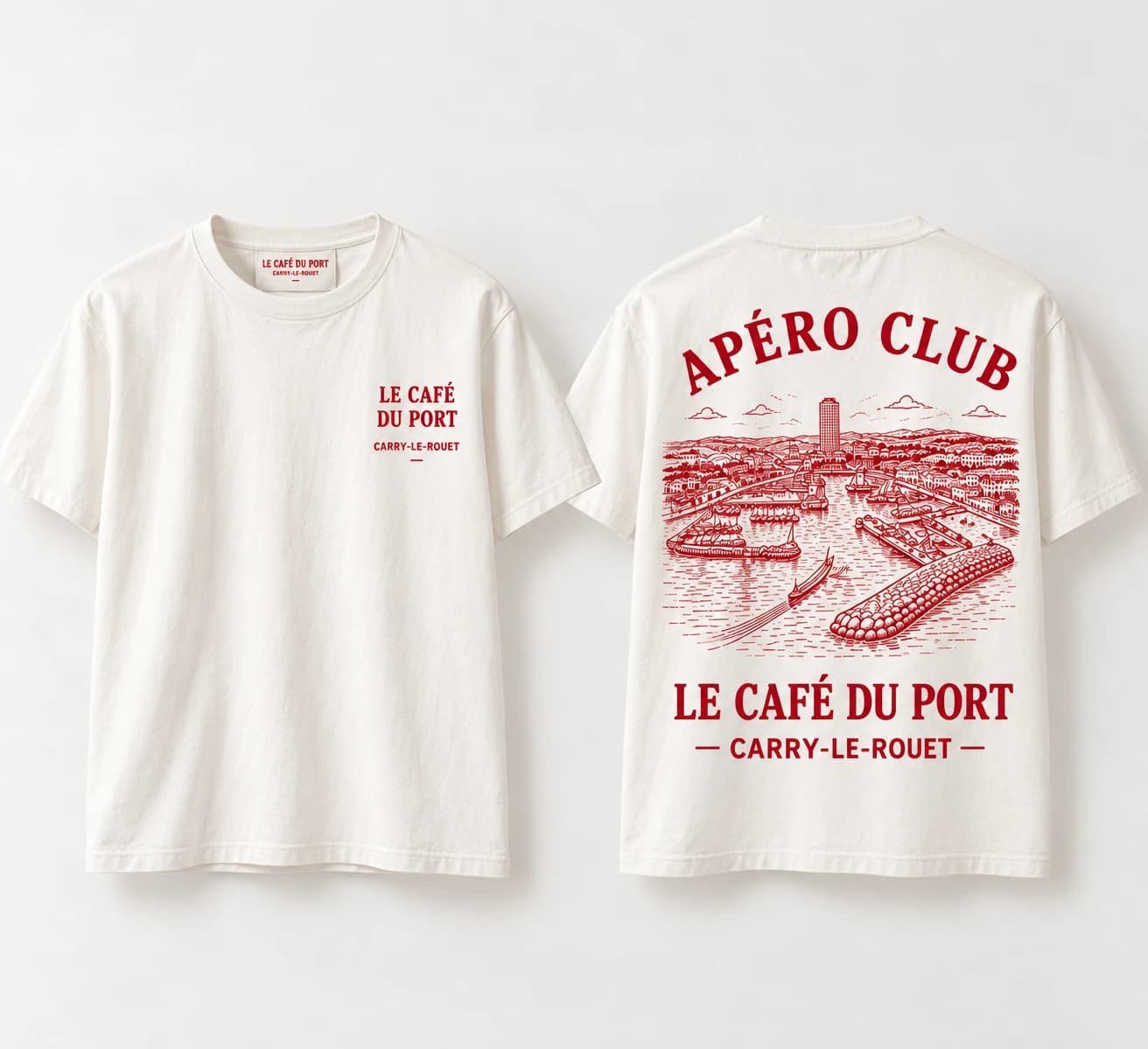 T-shirt Le Port, framboise, vu de face et de dos